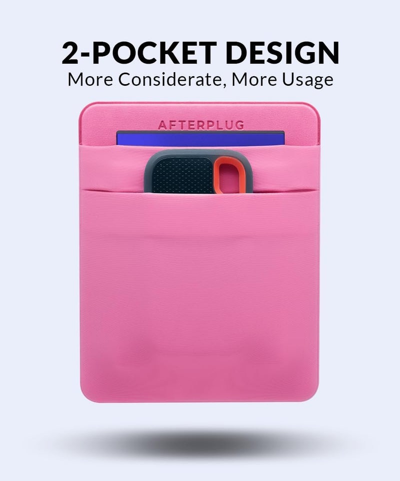 Afterplug 2-Pocket Adhesive Pouch for Laptop, Compatible with External 2.5" HDD, SSD, Magic Mouse, USB Cable and More - Pink - Image 2